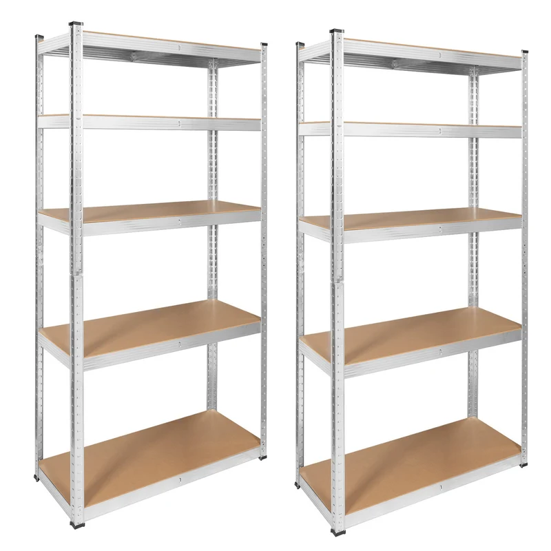 Scaffale metallico da magazzino, 5 ripiani, carico massimo fino a 750 kg, 180x90x40, colore argento Rebel, 2 pezzi