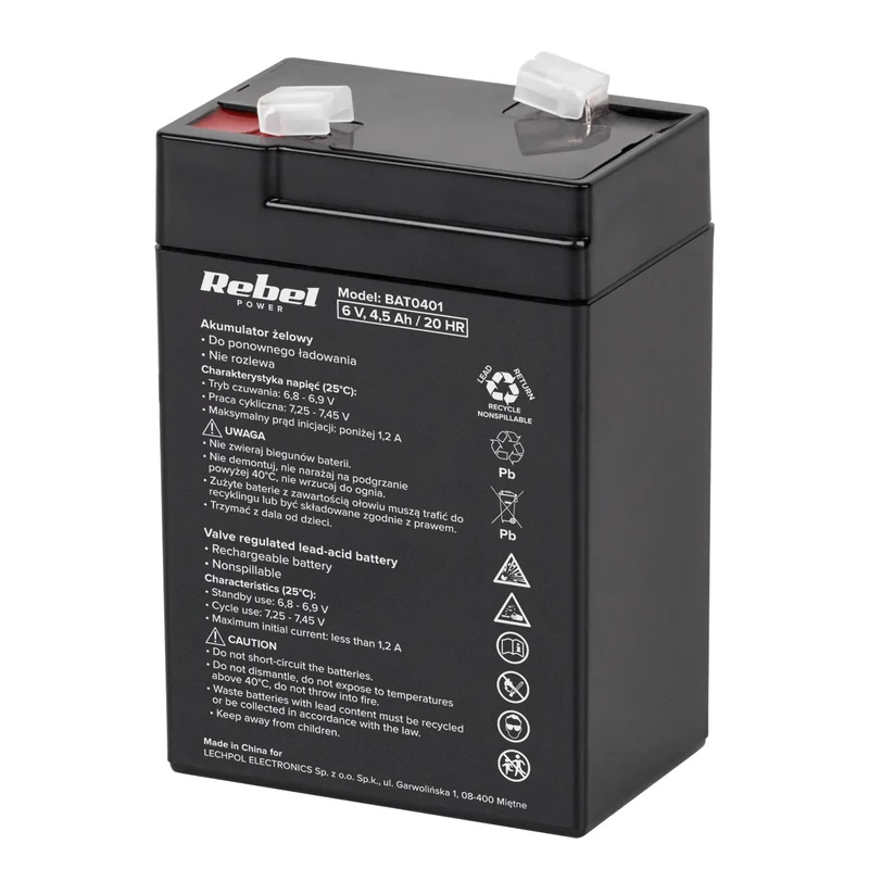 Batteria al gel senza manutenzione Rebel Power 6 V 4,5 Ah