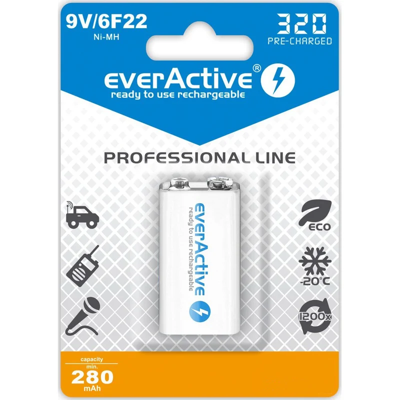 9V 6F22 320mAh Ricaricabili everActive Professional