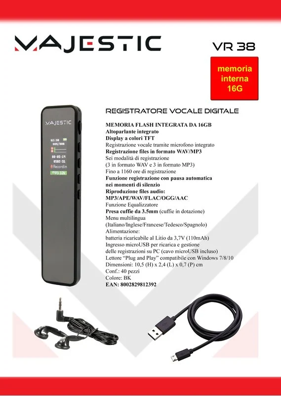 Registratore vocale digitale - memoria 16GB