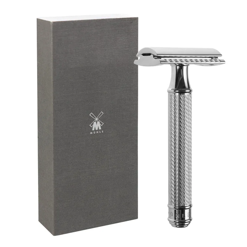 Rasoio tradizionale, lama di rasoio, ottone cromato, MÜHLE R89