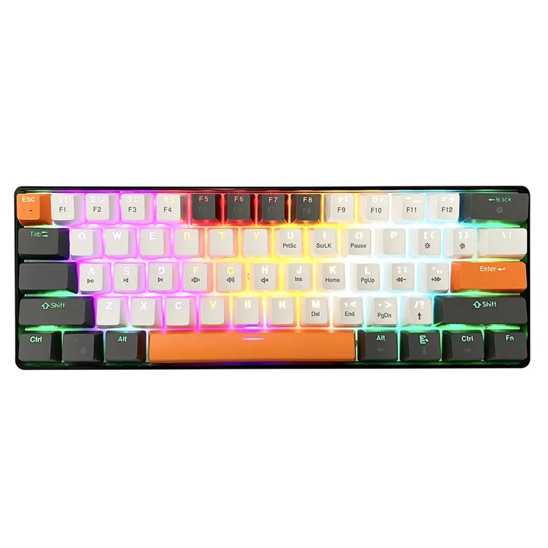 ZONE 61 - Tastiera meccanica da gioco short 60%, switch meccanici silent RED, retroilluminazione colorata, 61 tasti, USB-C, Mediatech