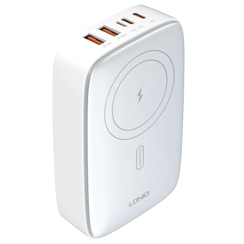 LDNIO Q4010, 140W Multiport Desktop Charging Wireless Charger (Wireless Charger + 2 USB C + Lightning + 3 USB) - White