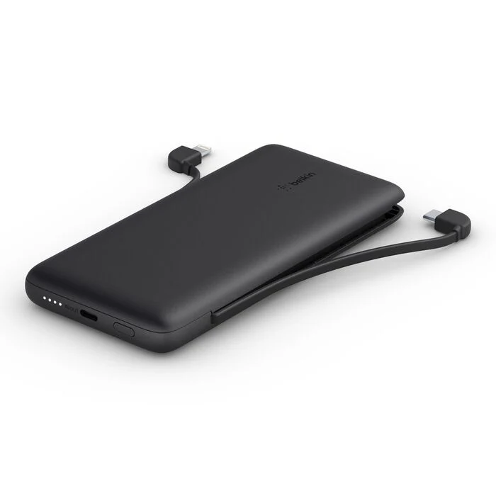 BOOST CHARGE™ 10,000 mAh PD Powerbank with Integrated Cables (USB-C and Lightning), Black