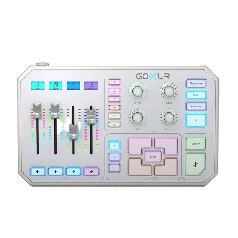 TC Helicon Go XLR Revolutionary Online BroadCaster Platform With 4-Channel Mixer, Motorized Faders, Sound Board and Vocal Effects - White