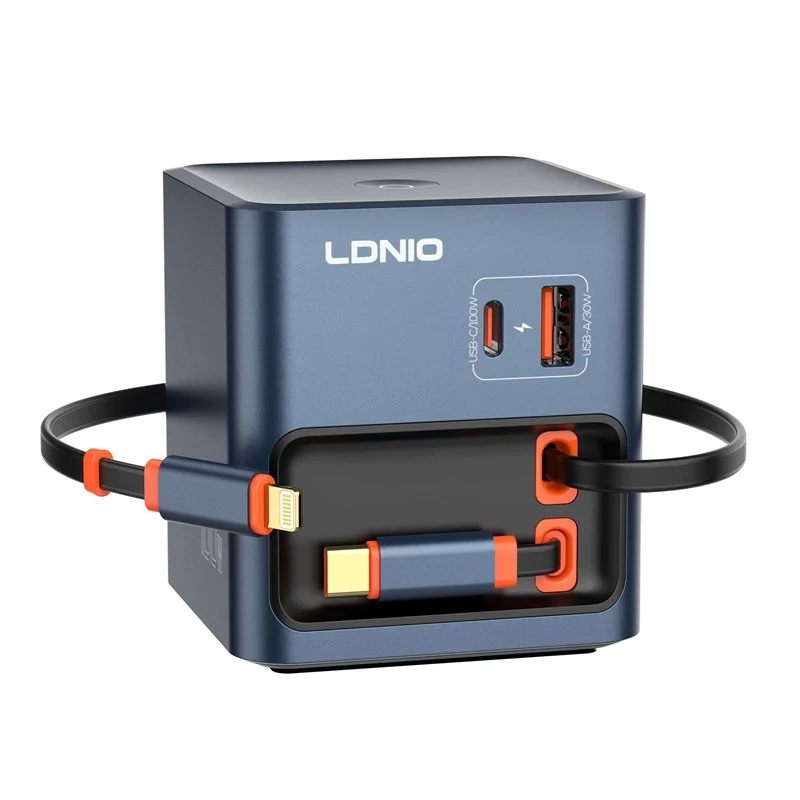 LDNIO Q16 100W GaN 4 Port Desktop Charger with Retractable Cable