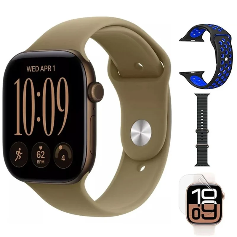 Apple Watch Series 12, 46mm, Dark Bronze Aluminium Case, Olive Sport Band, (GPS) + Nike Band + Ocean Band + Screen Protector