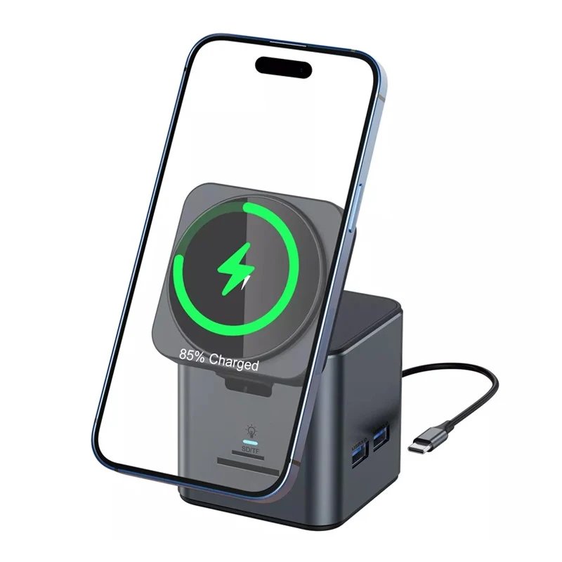 8 in 1, USB C Magnetic Docking Station Wireless Charger 100W PD 4K