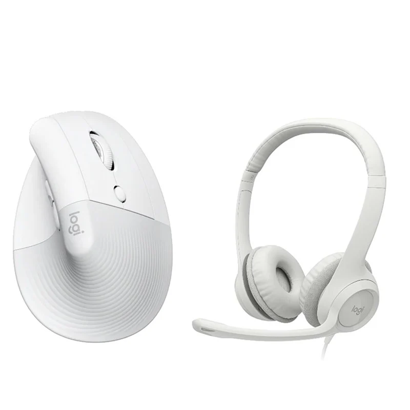 Logitech H390 USB Headset with Noise-Cancelling Mic + Logitech Lift Bluetooth Vertical Ergonomic Mouse