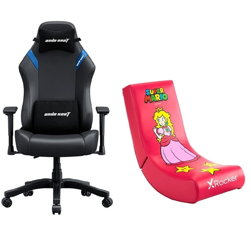 X-Rocker Nintendo All-Star Peach Video Rocker Gaming Chair + Andaseat LUNA Series Large Gaming Chair - Black/Blue