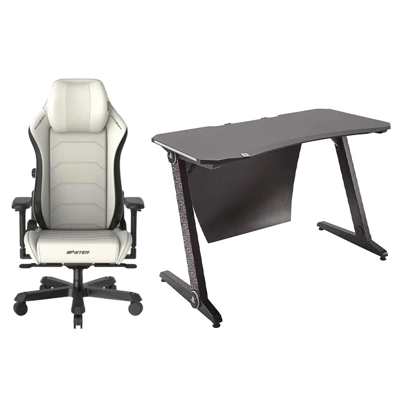 X-Rocker Sony PlayStation - Borealis PC Gaming Desk with LED's + DXRacer Master Series Gaming Chair - White
