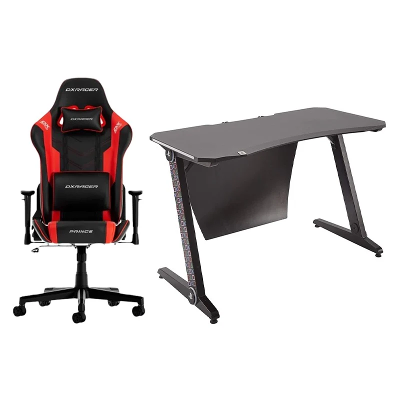 X-Rocker Sony PlayStation - Borealis PC Gaming Desk with LED's + DXRacer Prince P132 Gaming Chair - Black/Red