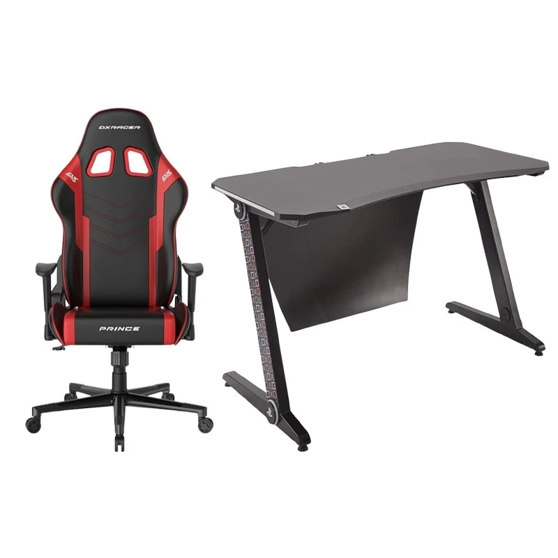 X-Rocker Sony PlayStation - Borealis PC Gaming Desk with LED's + DXRaxer Prince-L-PVC Leather - Black&Red
