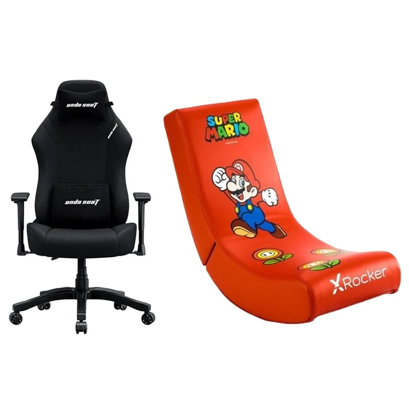 X-Rocker Nintendo All-Star MARIO Video Rocker Gaming Chair + Andaseat Luna Pro, Large Gaming Chair, Fabric - Black