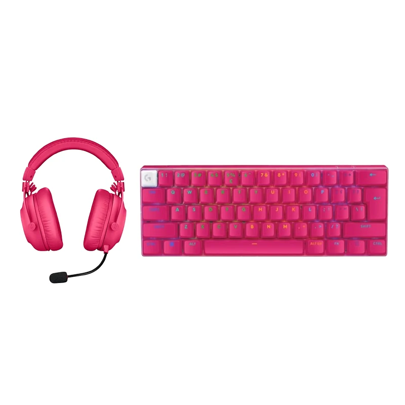 Logitech PRO X 2 Lightspeed Wireless Gaming Headset - Magenta + Logitech G PRO X 60 LIGHTSPEED Wireless RGB Mechanical Gaming Keyboard, Optical Tactile Switch - Magenta (US Layout)