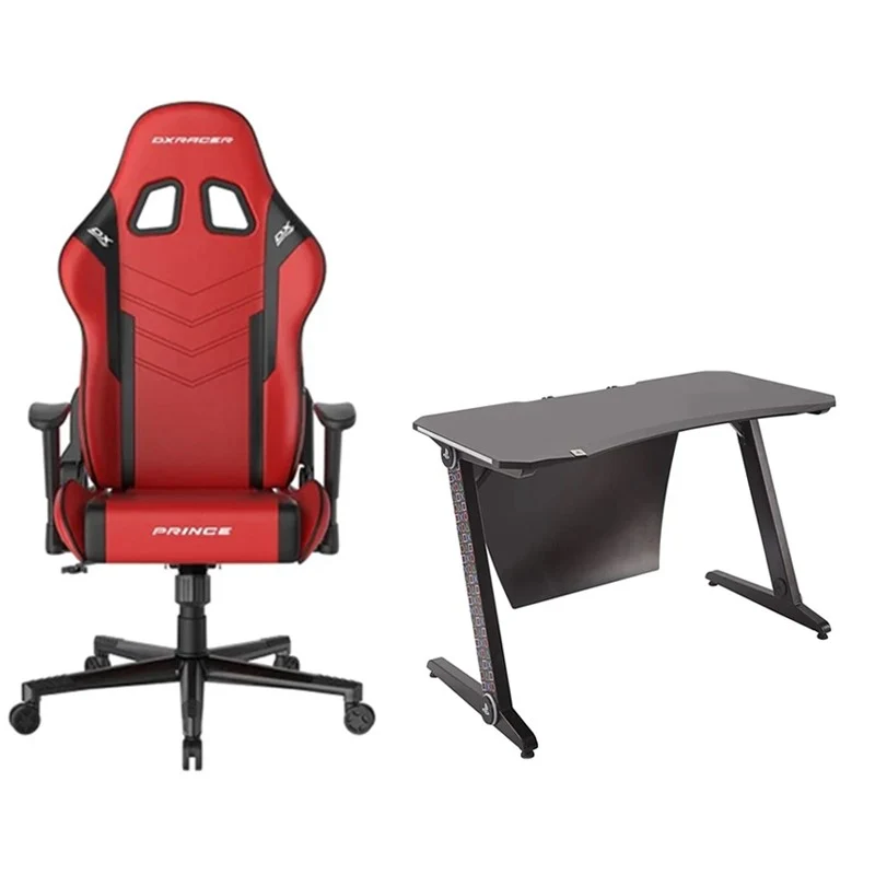 DXRaxer Prince-L-PVC Leather - Red & Black 2 + X-Rocker Sony PlayStation - Borealis PC Gaming Desk with LED's