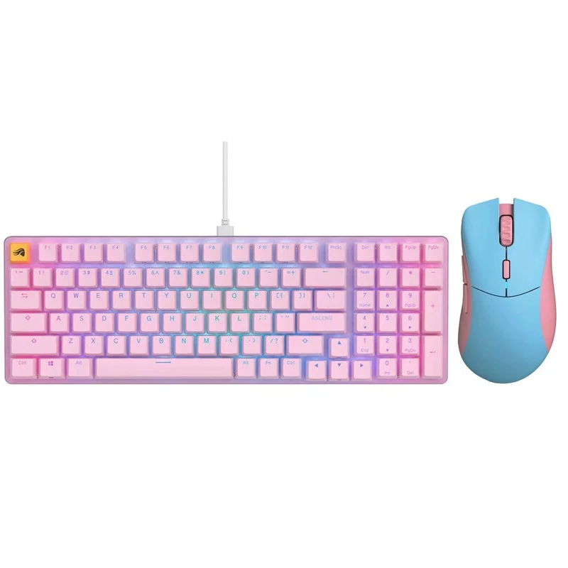 Glorious GMMK2 96% Pre-Built Wired RGB Mechanical Gaming Keyboard - Pink, US Layout + Glorious Model D PRO Wireless Gaming Mouse - Skyline Blue/Pink - Forge