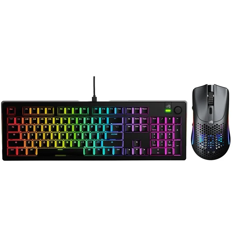 Glorious GMMK 3 100% Prebuilt Wired Mechanical Gaming Keyboard - Black, US Layout + Glorious Model O2 Mini Wireless Gaming Mouse - Matte Black