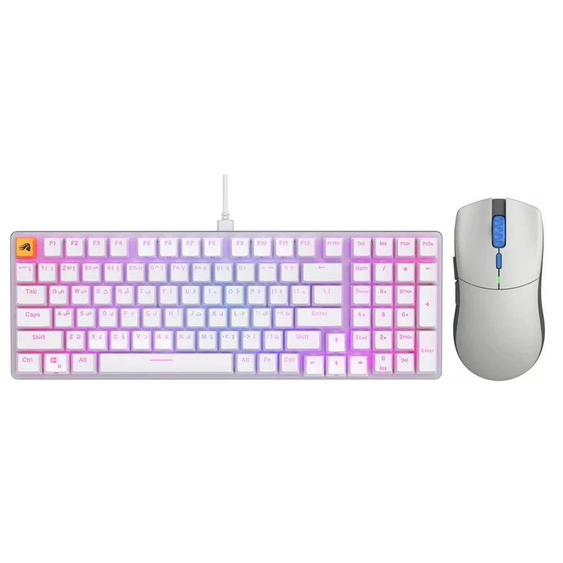 Glorious GMMK2 96% Pre-Built Keyboard - White, Arabic + Glorious Series One PRO Wireless Mouse - Vidar - Grey/Blue - Forge