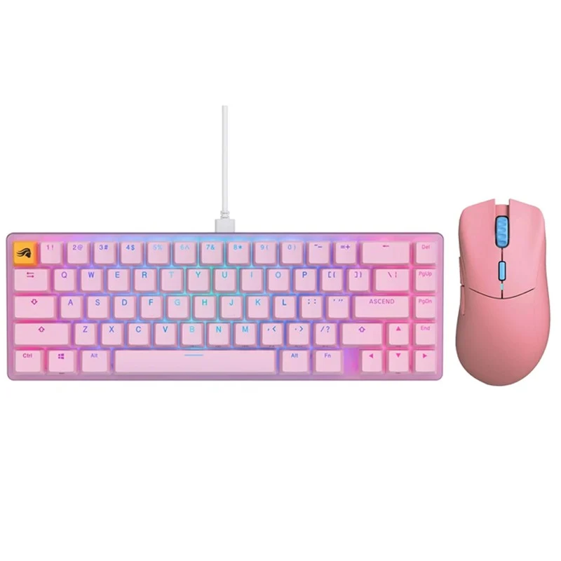 Glorious Model D PRO Wireless Gaming Mouse - Flamingo Pink - Forge Glorious GMMK2 65% Pre-Built Wired RGB Mechanical Gaming Keyboard - Pink, US Layout