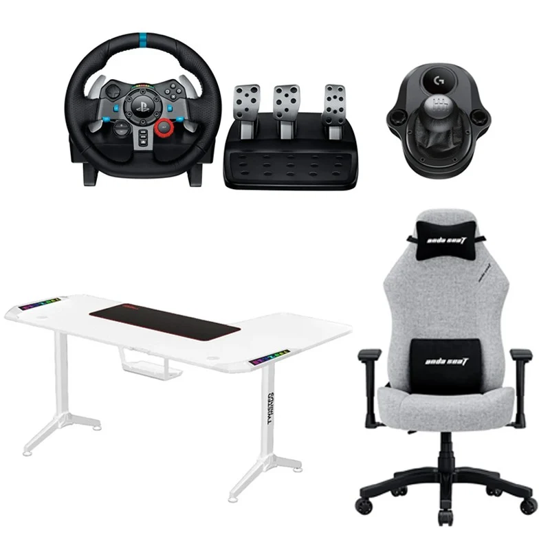 Logitech Driving Force Shifter for G29 and G920 Wheel + Logitech Driving Force G29 Racing Wheel + Twisted Minds Corner Gaming Desk + AndaSeat Luna Series Gaming Chair - Grey