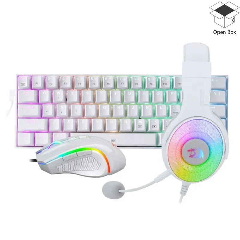 Redragon S129W 3in1 Gaming Mouse, Headset and Keyboard Combo - White - Open Box