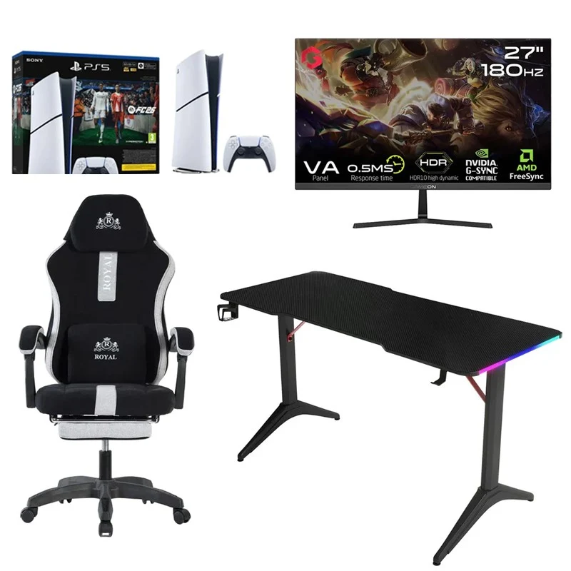 Sony PlayStation 5 (PS5) Slim Console Digital With EA FC 26 Voucher + GAMEON GOPS27180VA 27" FHD Gaming Monitor + Royal RGB Gaming Desk + Royal Gaming Chair