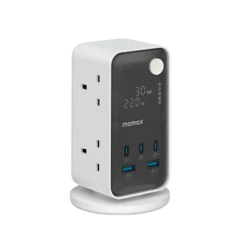 Momax 1-Charge Work Flow 6-Outlet Digital Display Power Tower with USB - White