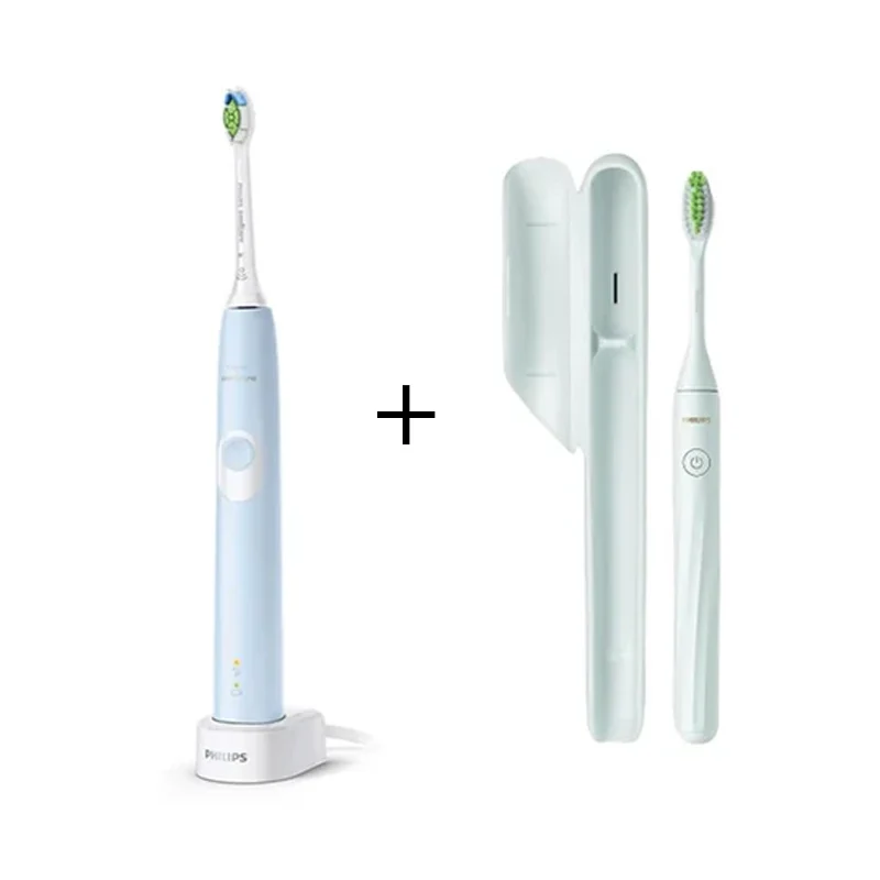 Philips Sonicare ProtectiveClean 4300 Sonic electric toothbrush HX6803/26 - Light Blue + PhilipsOne Battery Toothbrush By Philips Sonicare, Mint Blue HY1100/03