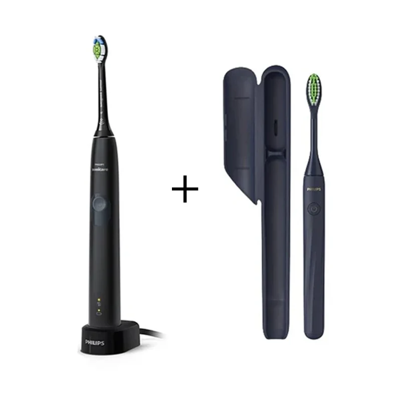 Philips Sonicare Protectiveclean 4300 Sonic Electric Toothbrush HX6800/44 - Black + PhilipsOne Battery Toothbrush BY Philips Sonicare, Midnight Blue HY1100/04
