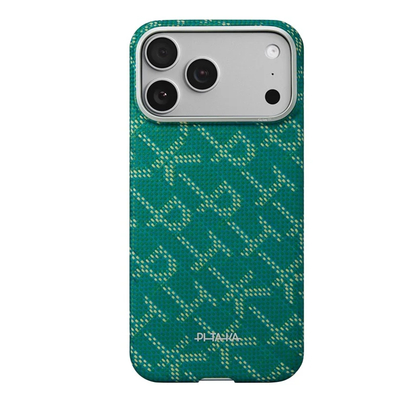 Pitaka iPhone 17 Pro Max Ultra Slim Case - Monogram Gold/Green