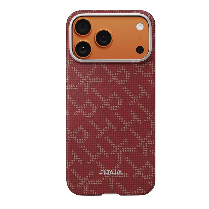 Pitaka iPhone 17 Pro Max Ultra Slim Case - Monogram Gold/Red