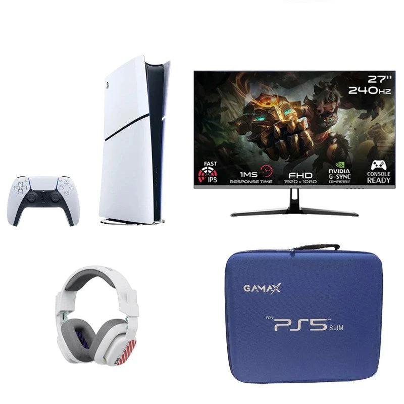 Sony PlayStation 5 Console Slim - Digital Edition + GAMEON GOESP27240IPS Gaming Monitor + Gamax Storage Bag + ASTRO A10 Gaming Headset