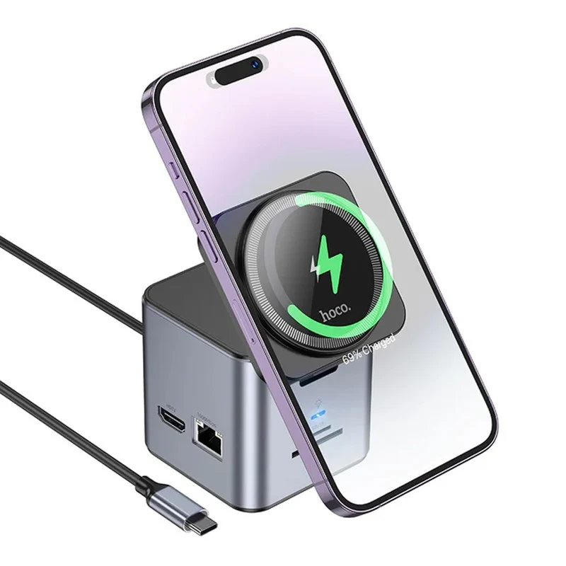 Hoco H49 9 in 1 Desktop Wireless Charging Station - Metal Grey
