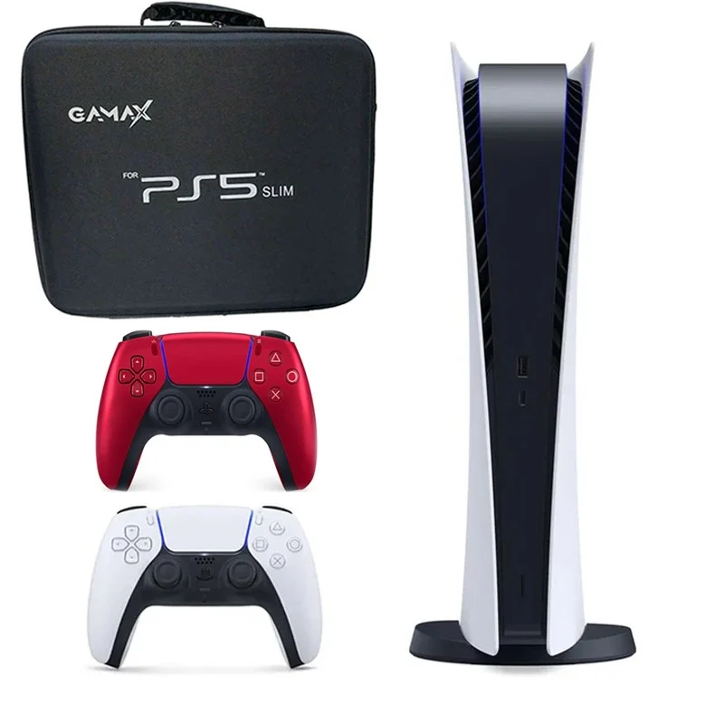 Sony Playstation 5 (PS5) Console Digital Edition + DualSense Controller - Cosmic Red + Gamax Storage Bag - Black