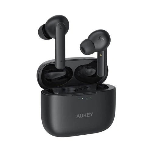 Aukey Active Noise Cancelling True Wireless Earbuds, 35 Hour Playtime, IPX5 Waterproof, 4 Built-in Mics for Clear Calls - Black