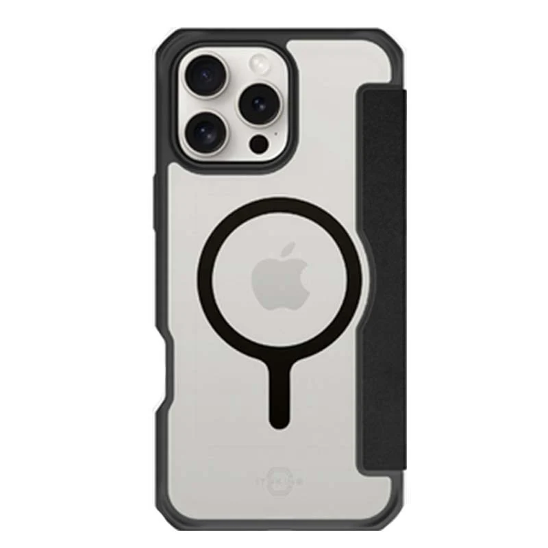 Itskins Hybrid Folio Case With Magsafe For iPhone 16 Pro Max 6.9, Black With Recycle Leather
