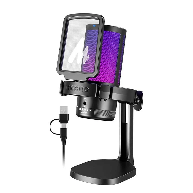 MAONO USB Gaming Microphone, Noise Cancellation Condenser Mic with Mute, Gain, Monitoring, Boom Arm for Streaming, Podcast, Twitch, YouTube, Discord, PC, Computer, PS4, PS5, Mac, GamerWave DGM20S