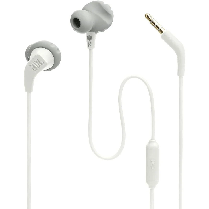 JBL Endurance RUN2 Wired Earphones, IPX5 Waterproof, 1-Button Remote Control, Built-in Magnet, White