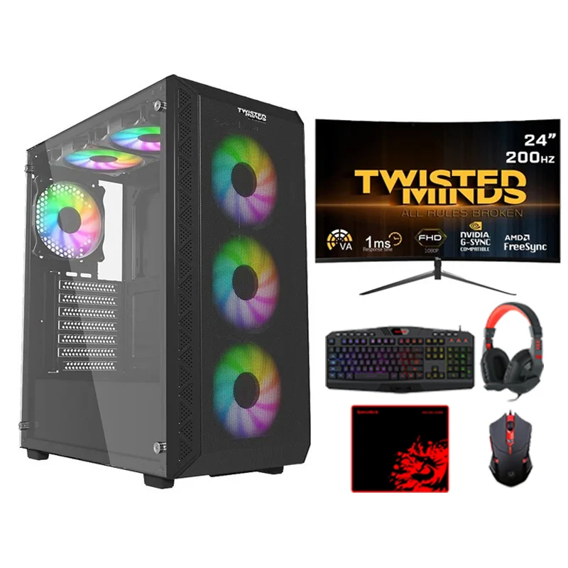 i5 GAMING PC I5-11400F, RTX 4060, WIN 11 PRO Twisted Minds 24" FHD 200Hz Gaming Monitor and Redragon S101 4in1 Gaming Kit