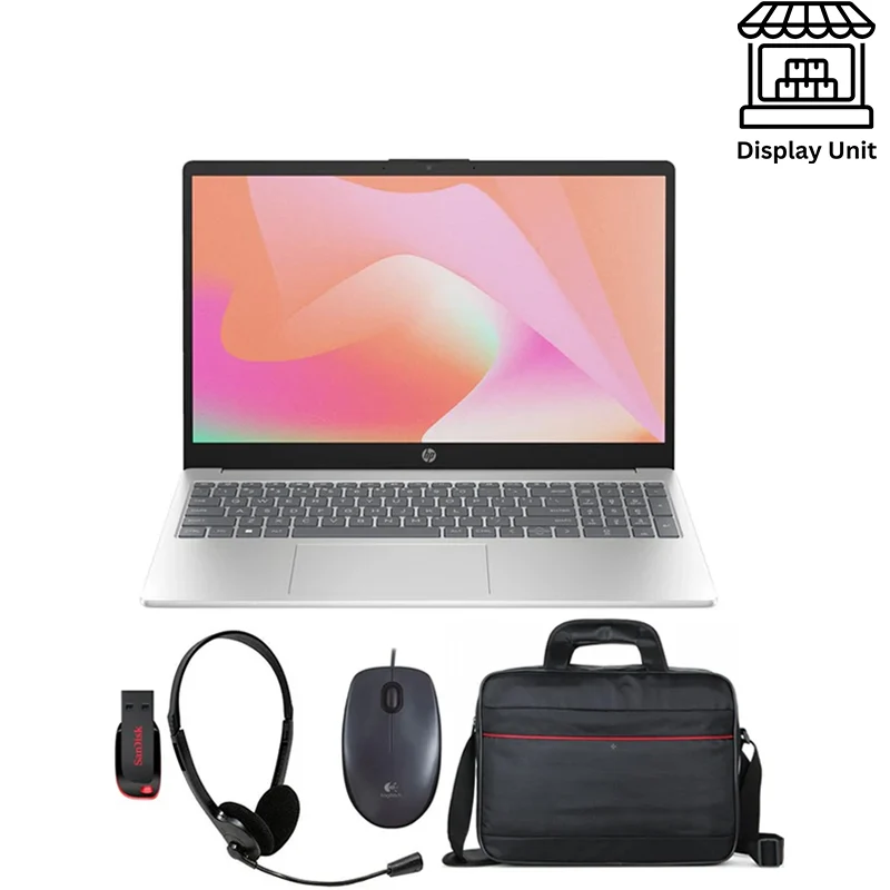 HP Laptop 15.6" FHD, IPS, Intel Core i3-1315U, 4 GB, 256 GB SSD, Silver + Bag + Mice + Headset + Flash 32 GB