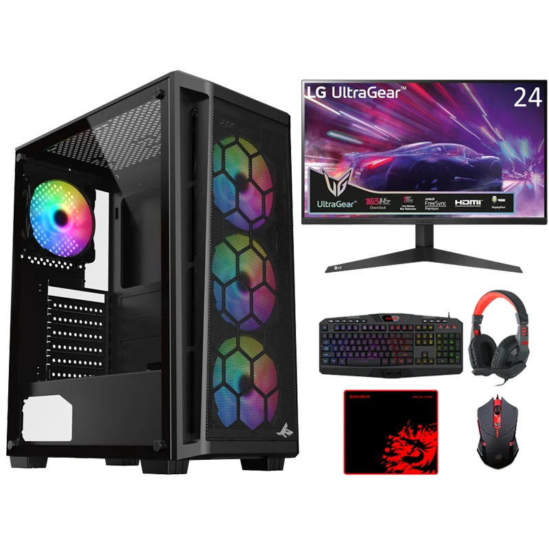 i5 Gaming PC, i5-12400F, GTX 1650 4GB, Windows 11 Pro with LG 24" FHD 165Hz Gaming Monitor and Redragon S101 4in1 Gaming Kit