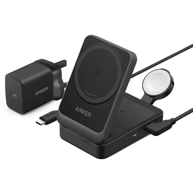 Anker MagGo Wireless Charging Station (15W, Foldable 3-in-1) - Black