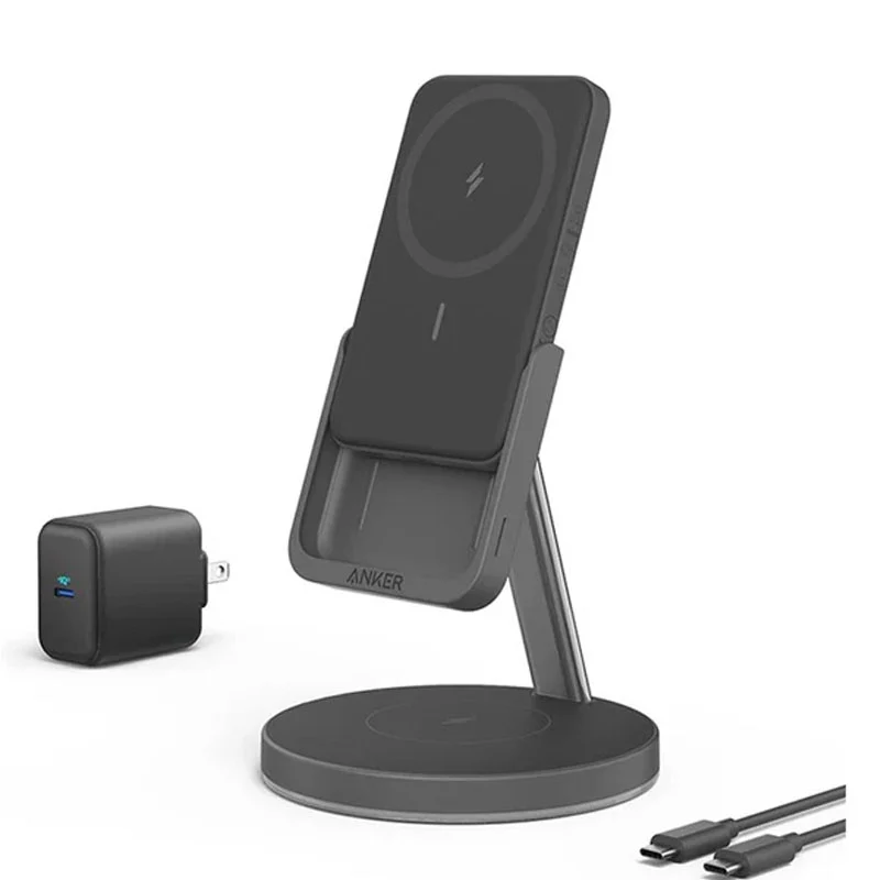 Anker Magnetic Wireless Charger, 633 MagGo 2-in-1 Wireless Charging Station, Detachable Portable Charger, Black
