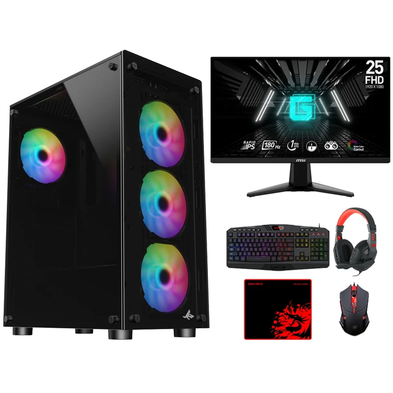 i5 GAMING PC i5-12400F, GTX 1650 Windows 11 Pro with MSI 24" FHD 180Hz, Gaming Monitor and Redragon S101 4in1 Gaming Kit
