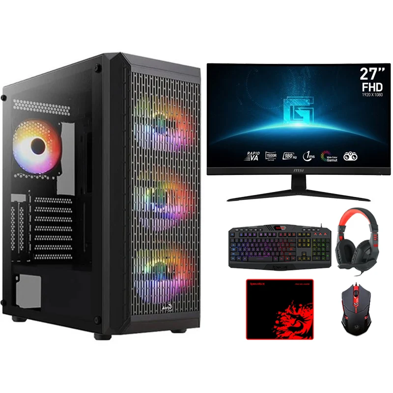 i5 GAMING PC, i5-14400F, RTX 3050 8GB Windows 11 PRO With MSI 27" FHD 180Hz Gaming Monitor and Redragon S101 4in1 Gaming Kit