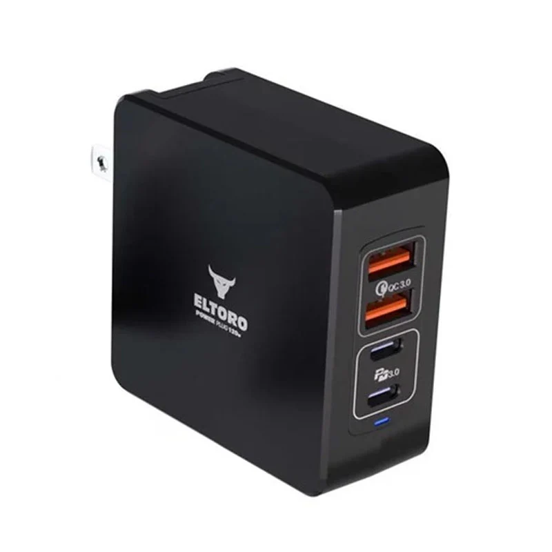 Eltoro Universal Charger 120W PD 3.0 & QC 3.0 GaN with 4 Ports 2 USB-A & 2 USB-C, Black