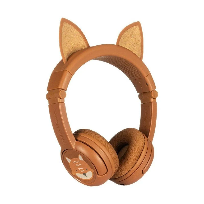 BuddyPhones PlayEars Plus, Ear Foldable Bluetooth Kids Headphones with Microphone, SafeAudio Volume-Limiting 75/85/94dB, Works Wired or Wireless, for iPhone/iPad/Tablet/PC - Fox