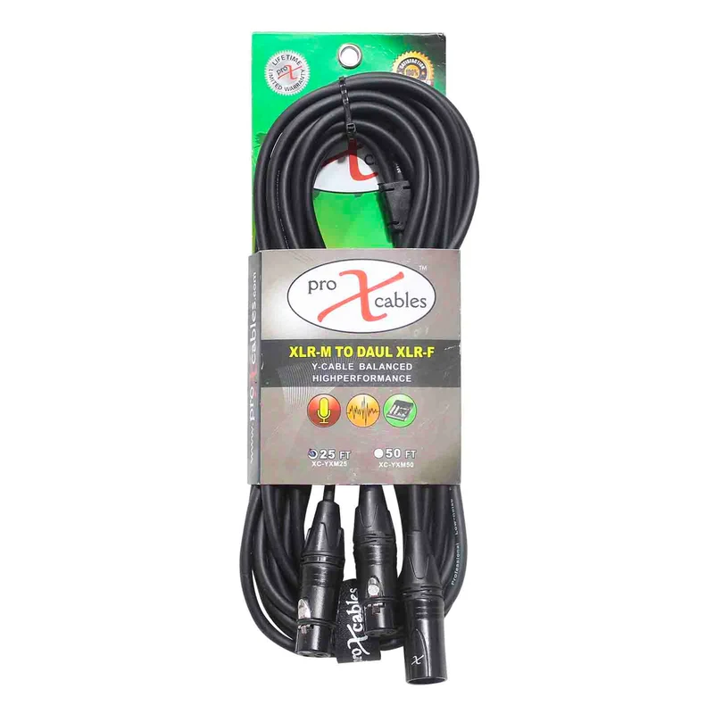 Prox XC-YXM25 Balanced XLR-M to Dual XLR-F High Performance Audio Y Cable - 25 Feet