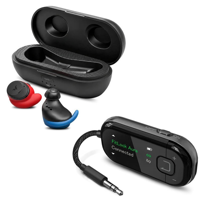 FitLock Aura Travel | Secure-Fit Earbuds + Voyager Adapter